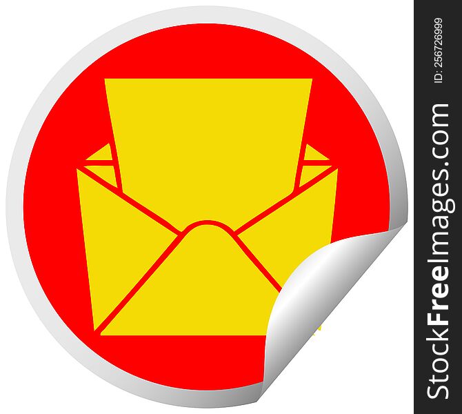 circular peeling sticker quirky cartoon letter and envelope. circular peeling sticker quirky cartoon letter and envelope