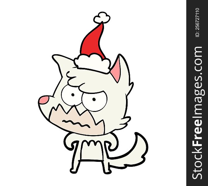 Line Drawing Of A Annoyed Fox Wearing Santa Hat