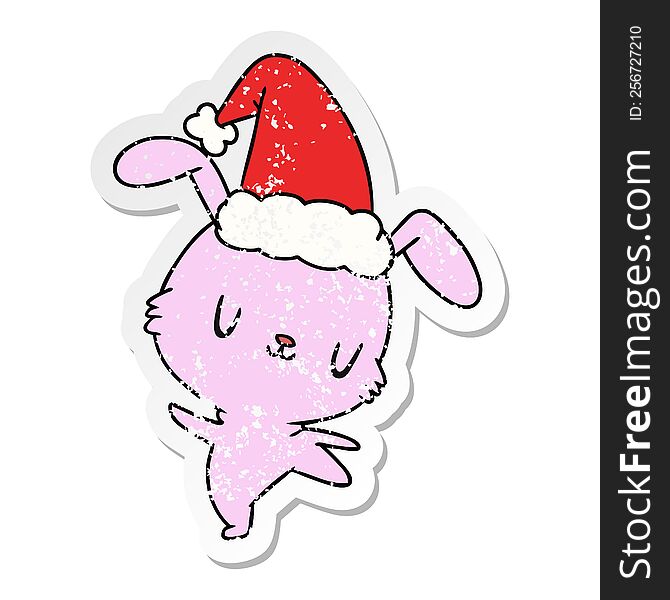 hand drawn christmas distressed sticker cartoon of kawaii rabbit