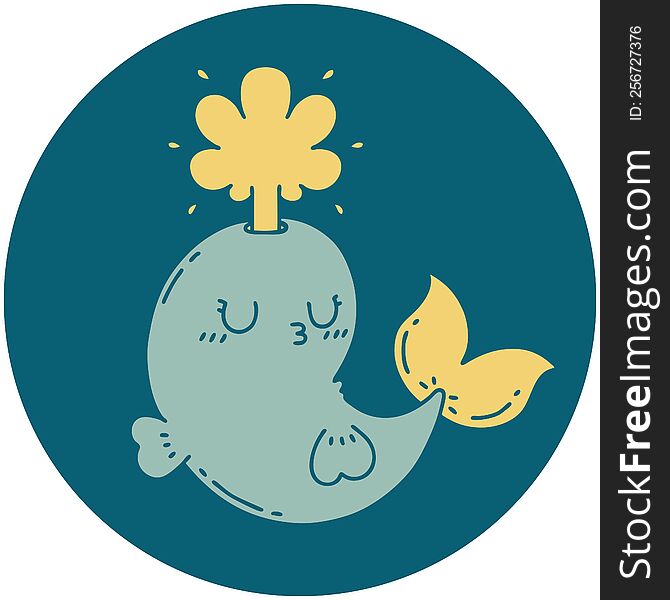 Icon Of Tattoo Style Happy Squirting Whale Character