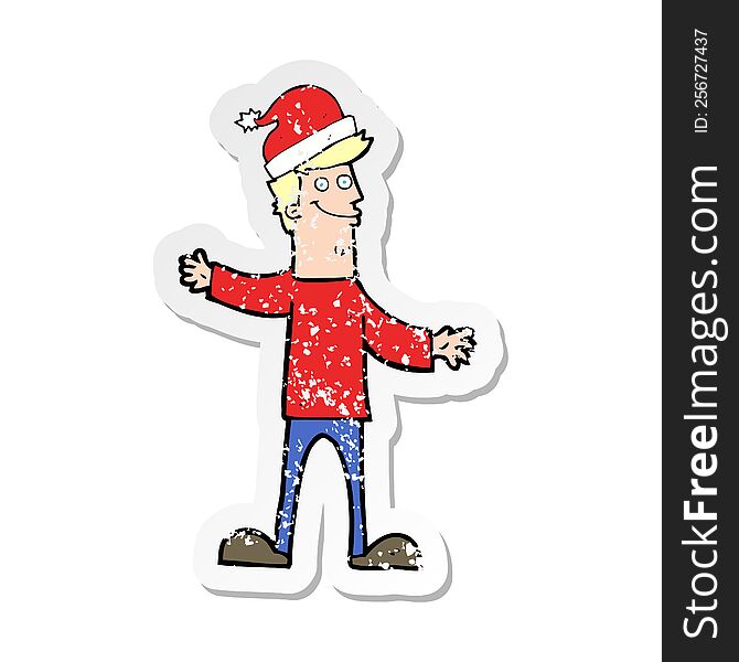 retro distressed sticker of a cartoon man ready for christmas