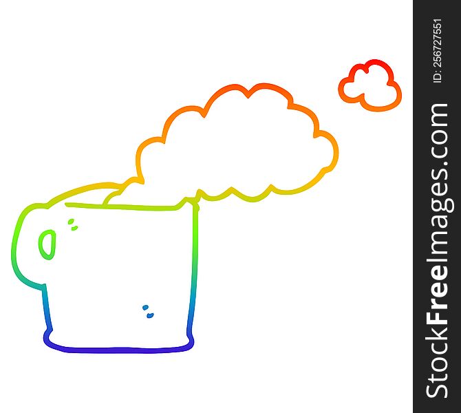 Rainbow Gradient Line Drawing Cartoon Hot Coffee
