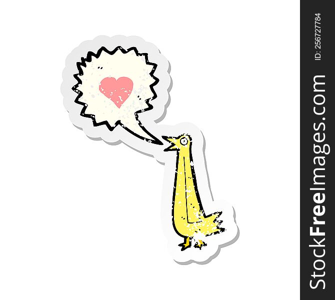 Retro Distressed Sticker Of A Cartoon Tweeting Bird