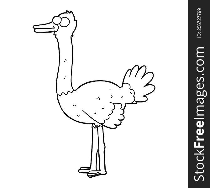 black and white cartoon ostrich