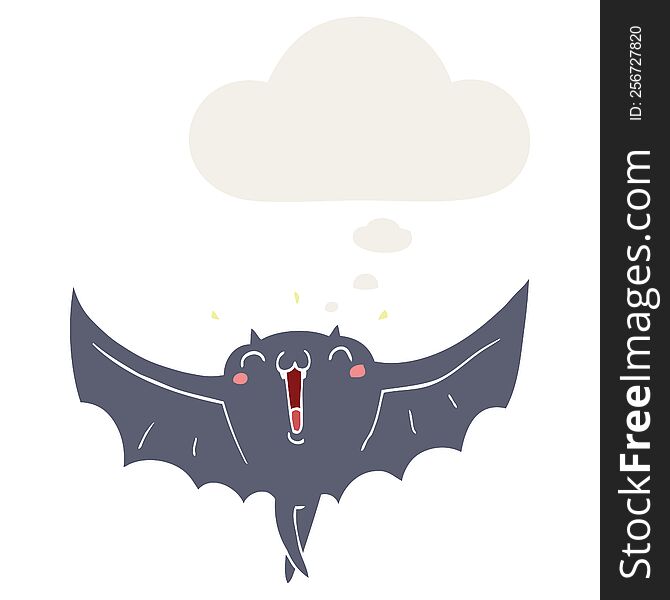 cartoon happy vampire bat with thought bubble in retro style