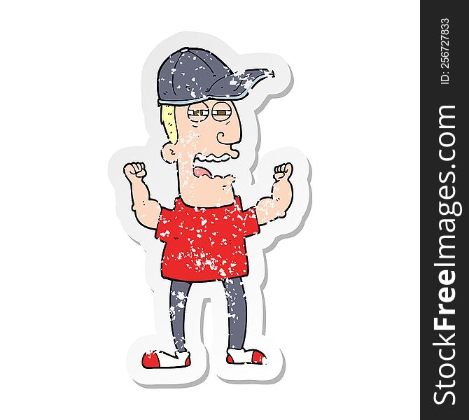 Retro Distressed Sticker Of A Cartoon Stressed Man