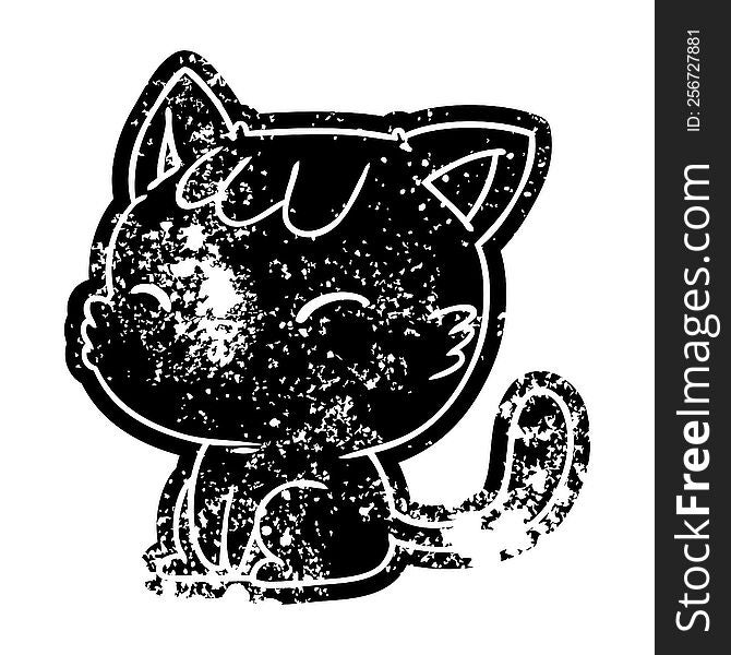 grunge distressed icon of cute kawaii cat. grunge distressed icon of cute kawaii cat