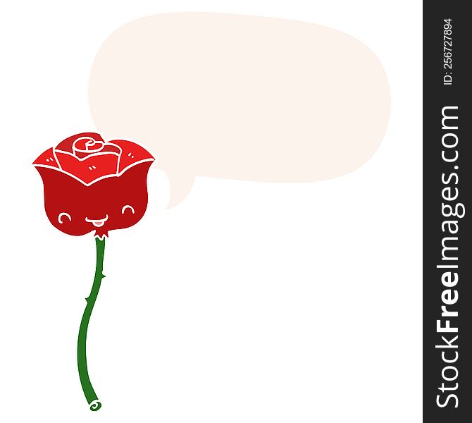 Cartoon Rose And Speech Bubble In Retro Style