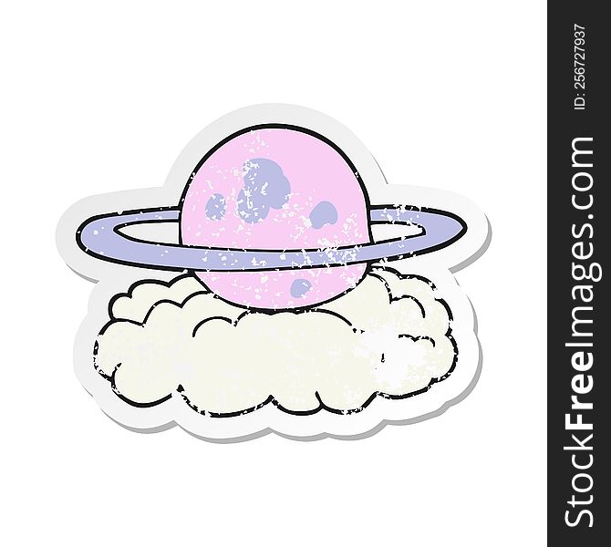 retro distressed sticker of a cartoon alien planet