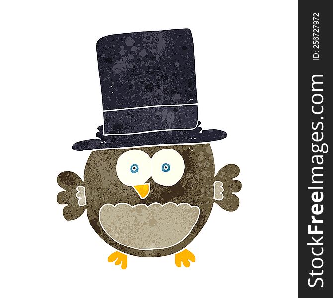 freehand retro cartoon owl in top hat