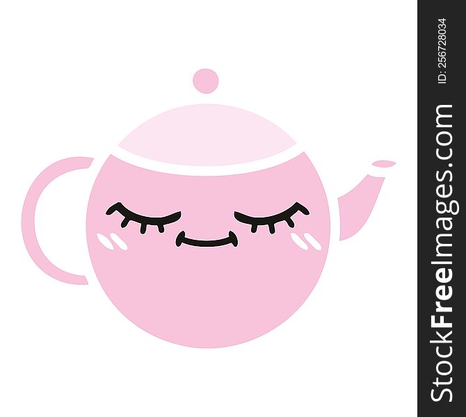 flat color retro cartoon of a teapot