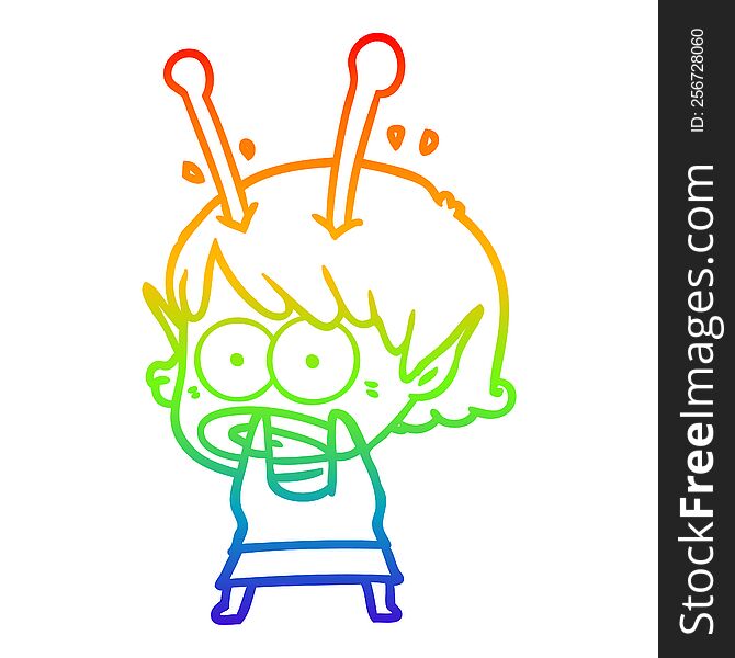 rainbow gradient line drawing cartoon shocked alien girl