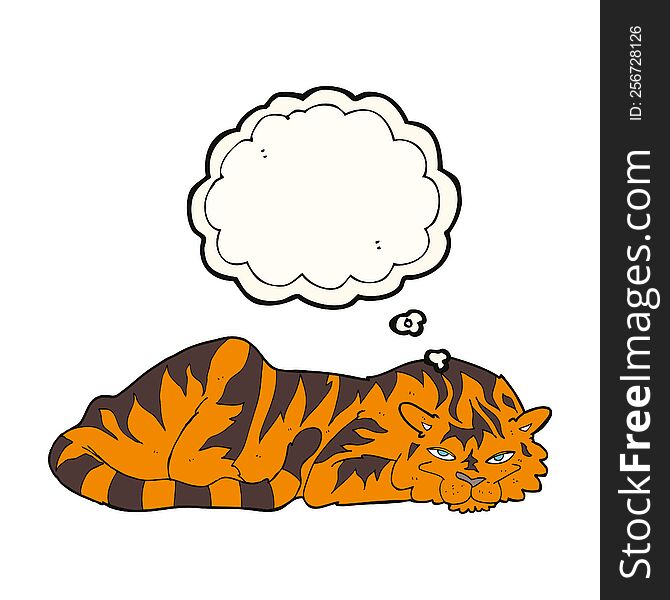 Cartoon Resting Tiger With Thought Bubble