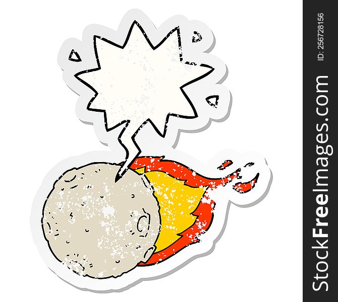 Cartoon Meteorite And Speech Bubble Distressed Sticker