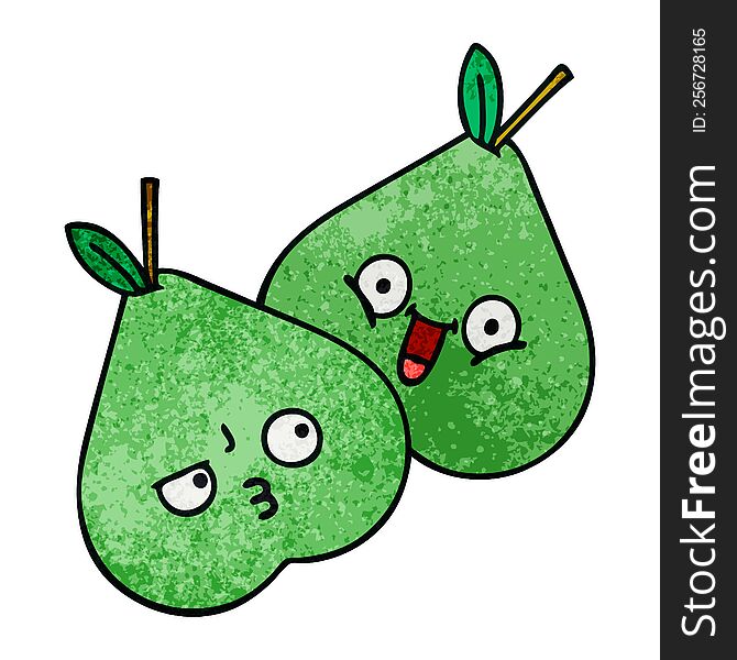 retro grunge texture cartoon of a green pears