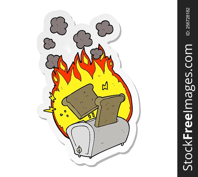 Sticker Of A Cartoon Burning Toaster