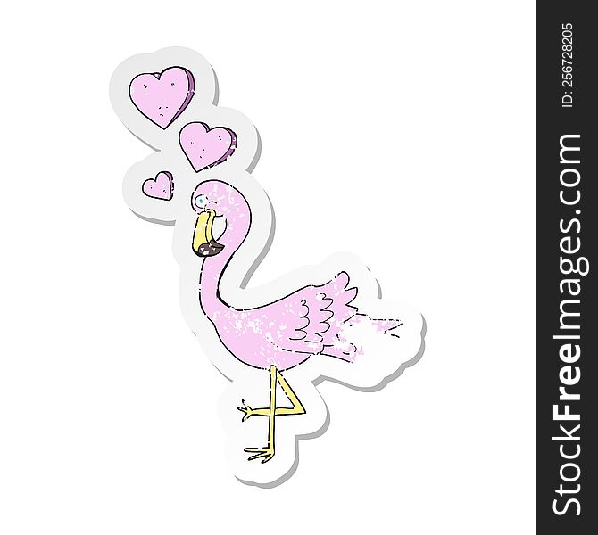 retro distressed sticker of a cartoon flamingo in love