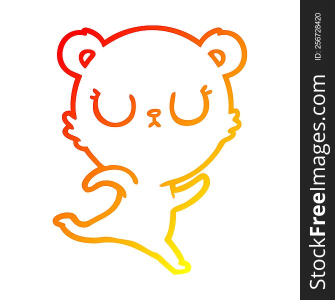 warm gradient line drawing of a peaceful cartoon bear running