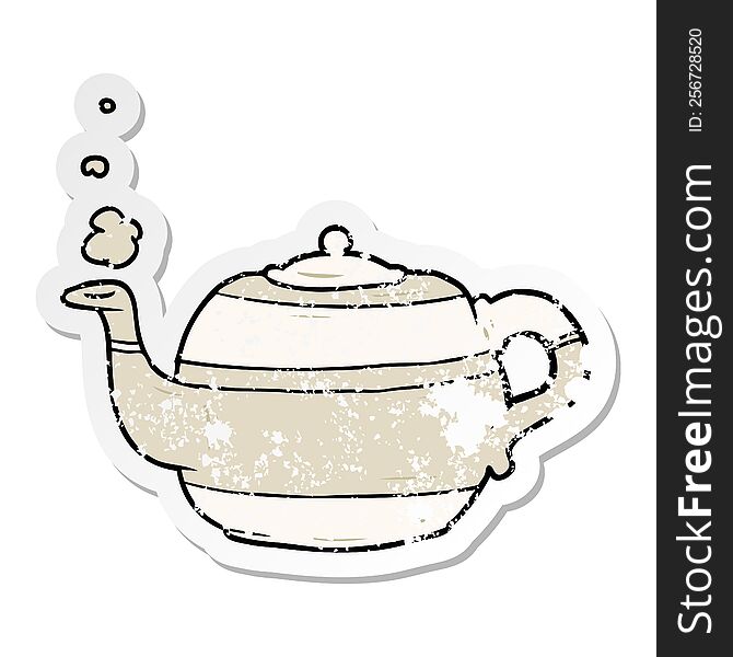 distressed sticker of a cartoon teapot