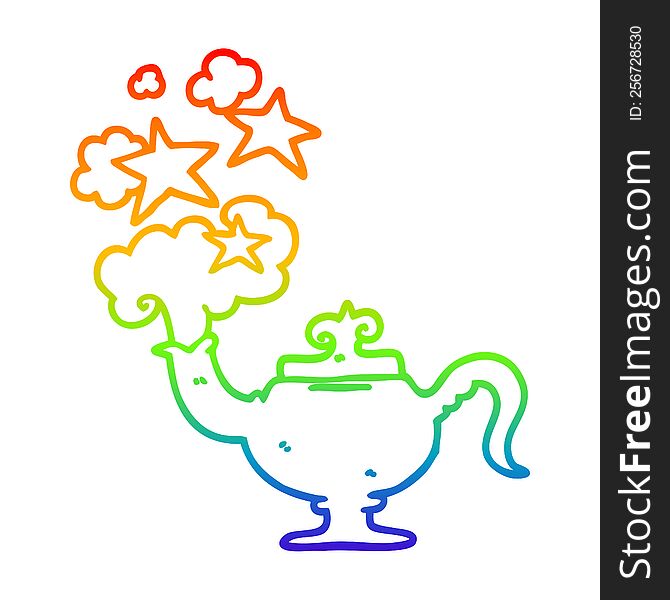 rainbow gradient line drawing of a cartoon magic lamp