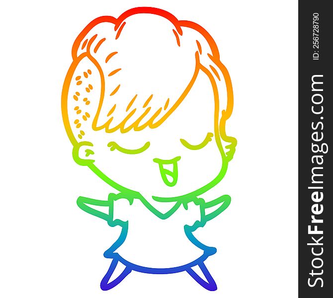 rainbow gradient line drawing of a happy cartoon girl