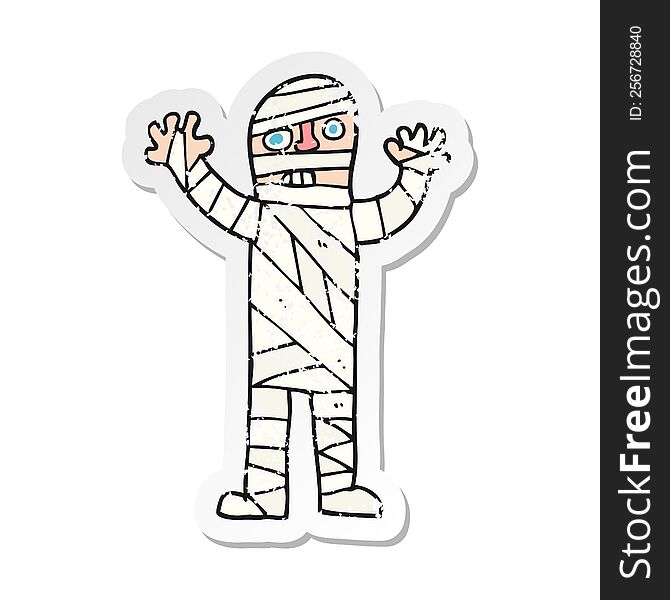 Retro Distressed Sticker Of A Cartoon Bandaged Mummy