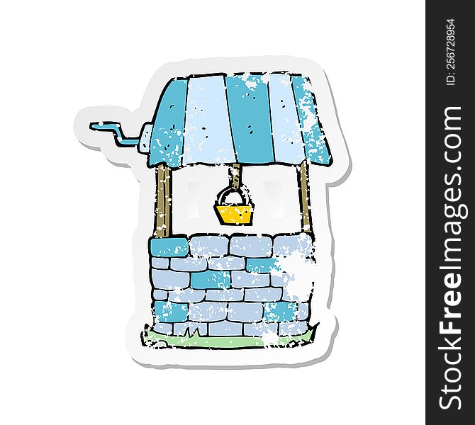 Retro Distressed Sticker Of A Cartoon Wishing Well