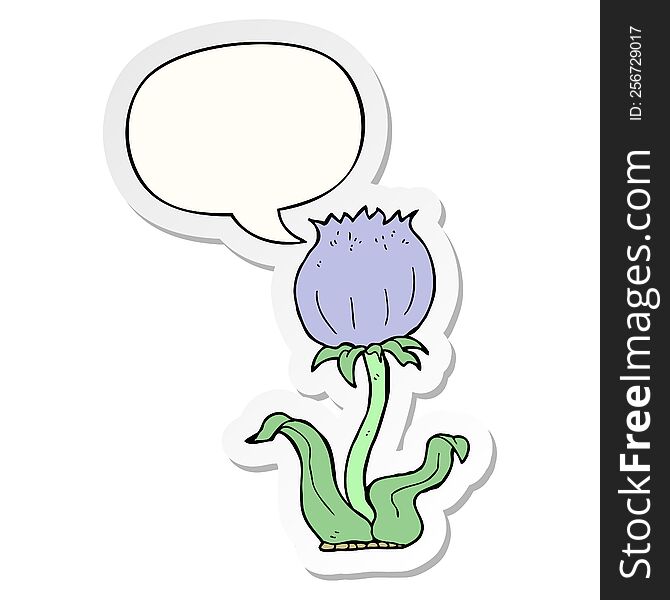 cartoon wild flower with speech bubble sticker