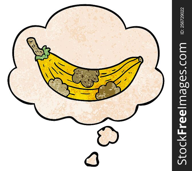 Cartoon Old Banana And Thought Bubble In Grunge Texture Pattern Style