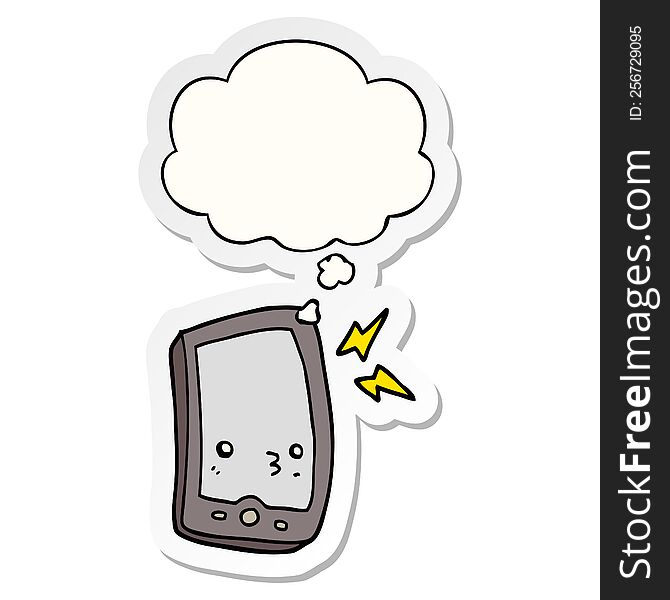 Cartoon Mobile Phone And Thought Bubble As A Printed Sticker