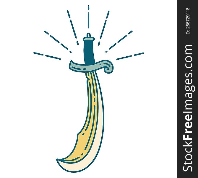 illustration of a traditional tattoo style scimitar sword