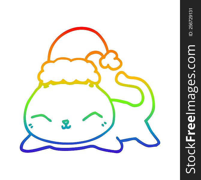 Rainbow Gradient Line Drawing Cute Cartoon Christmas Cat