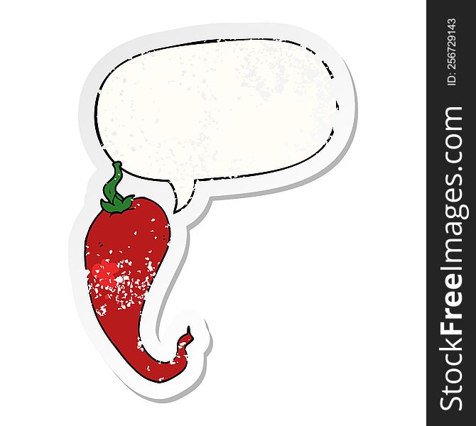 Cartoon Chili Pepper And Speech Bubble Distressed Sticker