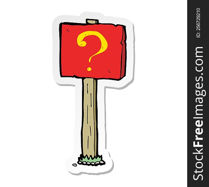 sticker of a cartoon question mark sign post