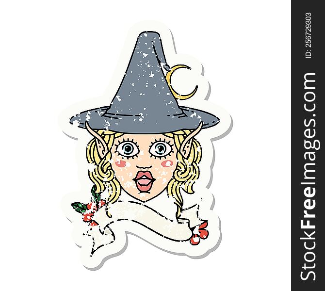 Elf Mage Character Face Grunge Sticker