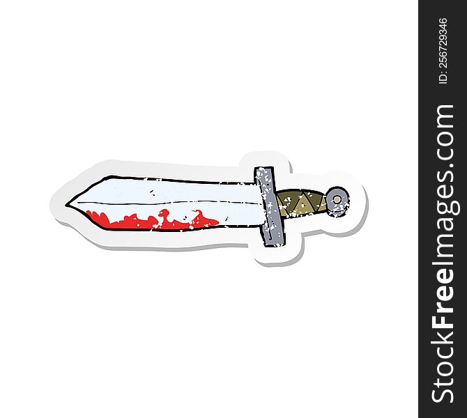 retro distressed sticker of a cartoon bloody sword