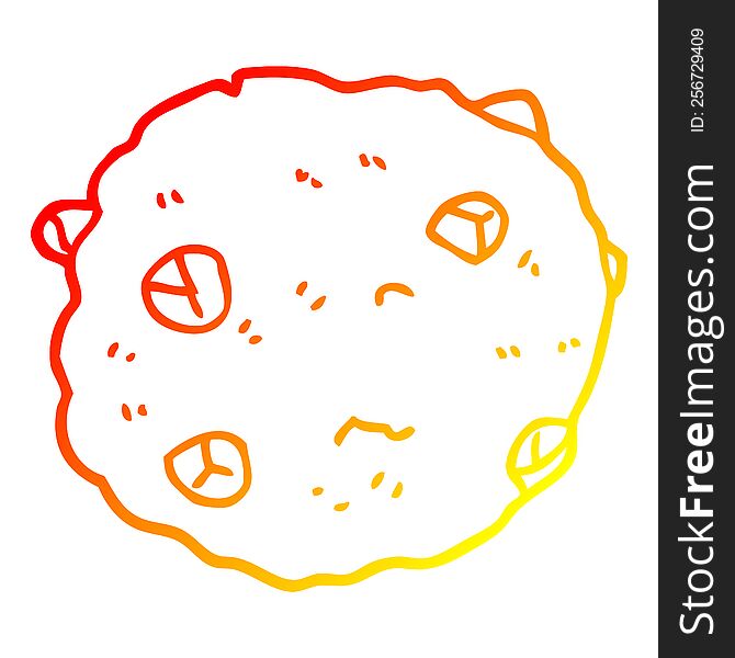 warm gradient line drawing of a cartoon chocolate chip cookie