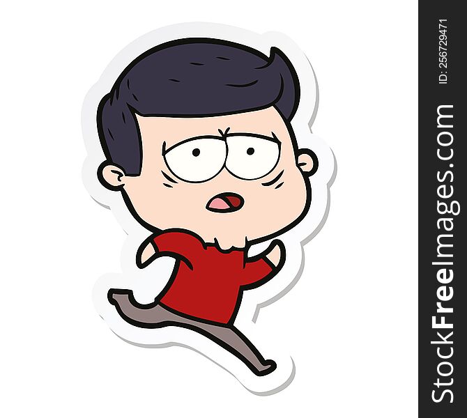 Sticker Of A Cartoon Tired Man