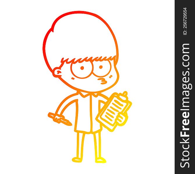 Warm Gradient Line Drawing Nervous Cartoon Boy