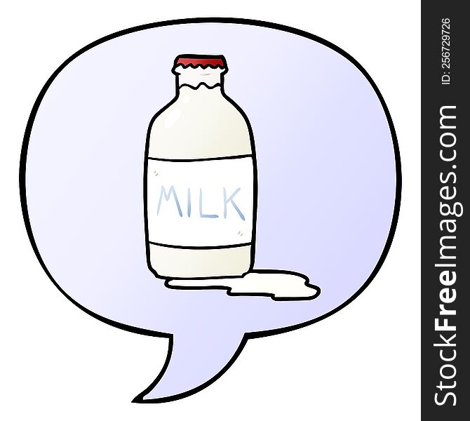 Cartoon Pint Of Fresh Milk And Speech Bubble In Smooth Gradient Style