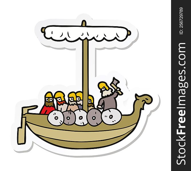 Sticker Of A Cartoon Vikings Sailing