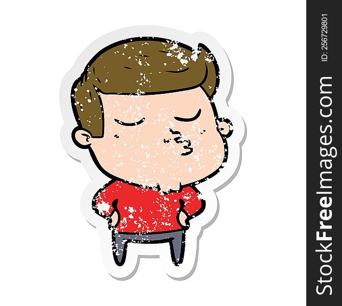 distressed sticker of a cartoon model guy pouting