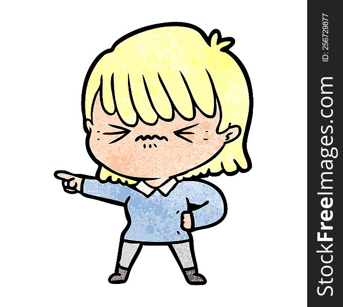 annoyed cartoon girl pointing. annoyed cartoon girl pointing