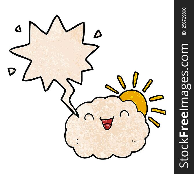 Happy Cartoon Cloud And Speech Bubble In Retro Texture Style