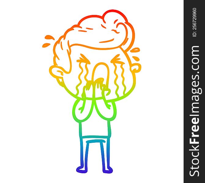 rainbow gradient line drawing of a cartoon crying man