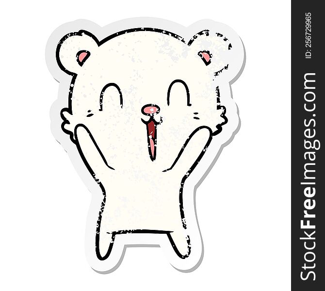 Distressed Sticker Of A Happy Cartoon Polar Bear