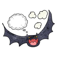 Thought Bubble Textured Cartoon Halloween Bat Stock Photo