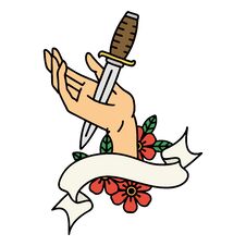 Tattoo With Banner Of A Dagger In The Hand Stock Images