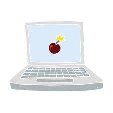 Flat Color Illustration Of A Cartoon Laptop Computer With Bomb Symbol Stock Photography