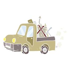 Flat Color Style Cartoon Old Truck Full Of Junk Royalty Free Stock Images